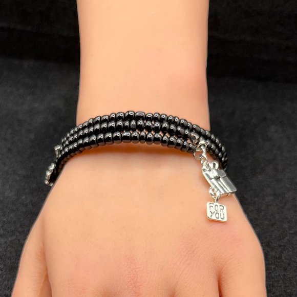 Black Beaded Charm Bracelet Women - Picture 1 of 4